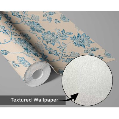 Papel Contact Vinílico Autoadesivo Removível Estilo Natureza, Impermeável, Estampa Esboço de Rosa para Paredes, Armários e Cômoda - S4sassy 63,5 cm (L) × 914,4 cm (C) / Azul - Vinil Texturizado