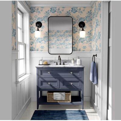 Papel Contact Vinílico Autoadesivo Removível Estilo Natureza, Impermeável, Estampa Esboço de Rosa para Paredes, Armários e Cômoda - S4sassy 63,5 cm (L) × 914,4 cm (C) / Azul - Vinil Texturizado