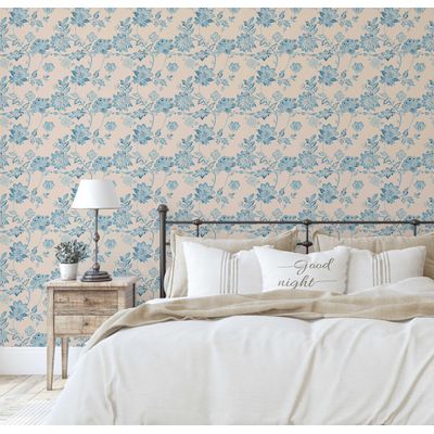 Papel Contact Vinílico Autoadesivo Removível Estilo Natureza, Impermeável, Estampa Esboço de Rosa para Paredes, Armários e Cômoda - S4sassy 63,5 cm (L) × 914,4 cm (C) / Azul - Vinil Texturizado