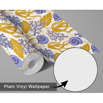 Papel de Parede Vinílico Autoadesivo Removível - Algas e Conchas Marinhas Amarelas, Mural para Banheiro e Lavanderia - S4Sassy 63,5 cm (L) × 914,4 cm (C) / Amarelo - Vinil Liso