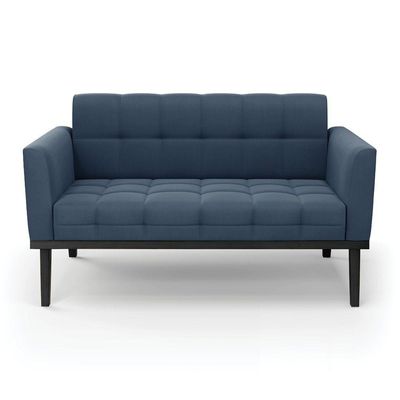 Sofá Namoradeira 2 Lugares Base De Madeira Preto Elisa Suede Azul Marinho D03 - D'rossi