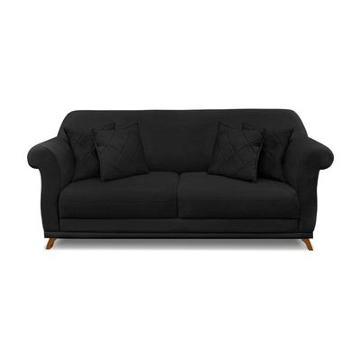 Sofá 2 Lugares Pé De Madeira Julieta 160 Cm Suede Preto S04 - D'rossi