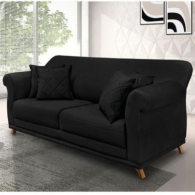 Sofá 2 Lugares Pé De Madeira Julieta 160 Cm Suede Preto S04 - D'rossi