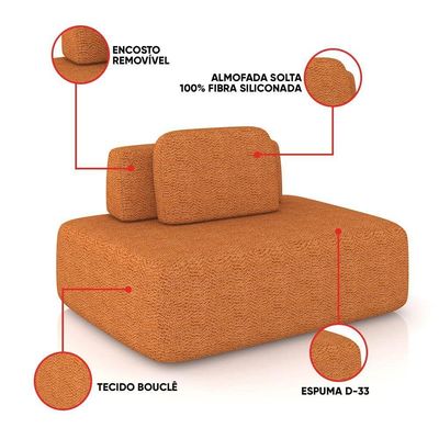 Sofá Módulo Central 140cm Orgânico Sala Berlim Bouclê K01 - D'rossi Caramelo