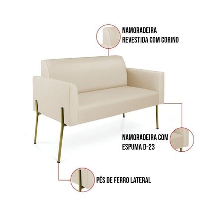 Sofá Namoradeira 2 Lugares Pé De Ferro Dourado Marisa Corino D03 Preto