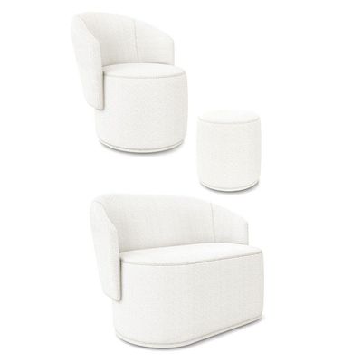 Sofá Namoradeira Com Poltrona E Puff Orgânico Sala Malu Bouclê Off White M11 - D'rossi