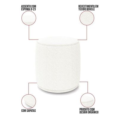 Sofá Namoradeira Com Poltrona E Puff Orgânico Sala Malu Bouclê Off White M11 - D'rossi