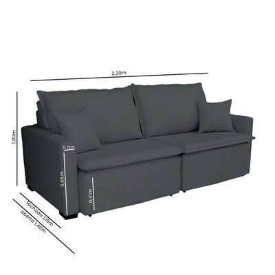 Sofá Cama Tóquio Com Almofadas Soltas 2.20m-chumbo