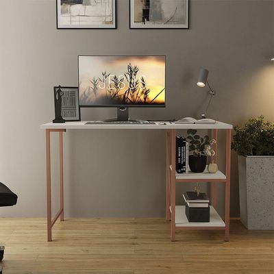 Escrivaninha Mesa Office Estudo Estilo Industrial 110cm Klm Bronze Com Off White