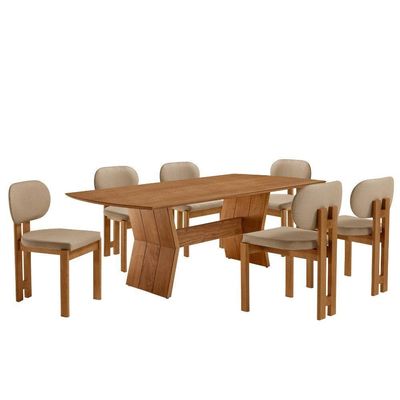 Mesa Portugal Tampo Laminado Barril 6 Cadeiras Nala Moderna Turim/imbuia Nat/cinam. Imbuia
