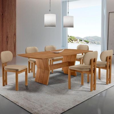 Mesa Portugal Tampo Laminado Barril 6 Cadeiras Nala Moderna Turim/imbuia Nat/cinam. Imbuia