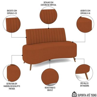 Sofá 2 Lugares Para Sala Living 160cm Pés Palito Tamar Z08 Boucle Terracota - Mpozenato