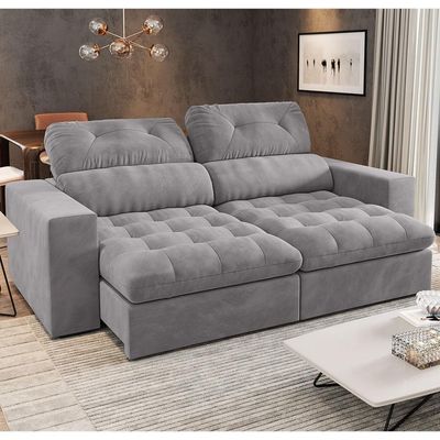 Sofá Retrátil E Reclinável 3 Lugares 200cm Viena A12 Suede Cinza - Mpozenato