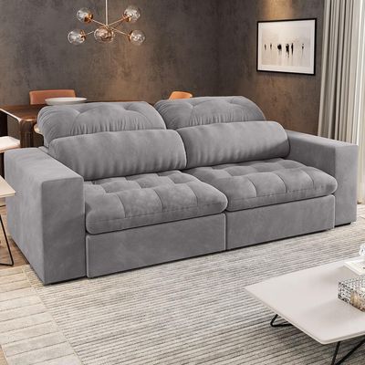 Sofá Retrátil E Reclinável 3 Lugares 200cm Viena A12 Suede Cinza - Mpozenato