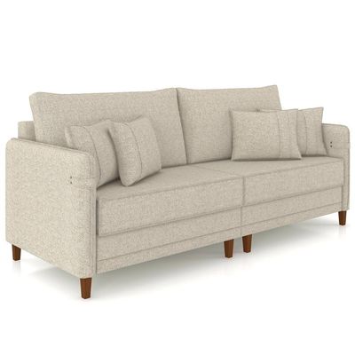 Sofá 4 Lugares Living 252cm Pé Madeira Zoe Linho Cru Z08 - Mpozenato
