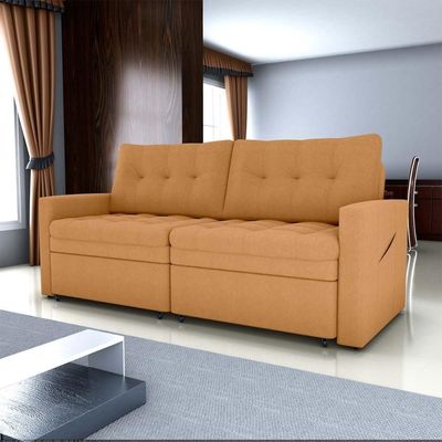 Sofá Cama Reclinável 2 Lugares 220cm Nayla Boucle Mostarda Matrix Boucle Mostarda