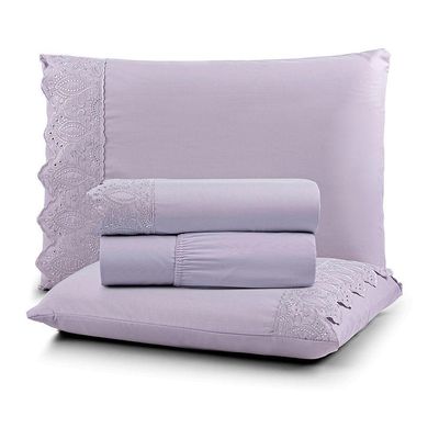 Jogo Cama Solteiro Cherry Bordado Inglês 3pç 100% Poliéster - Lilas