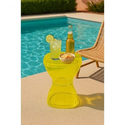 Petisqueira Amarela Translúcida Design Moderno Mesa Lateral Apoio Decorativo Para Piscina Jardim Varanda Sala