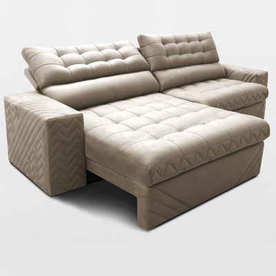 Sofá Retrátil E Reclinável 2,50m Molas Ensacadas Max Spring. Velusoft Cama Inbox Bege