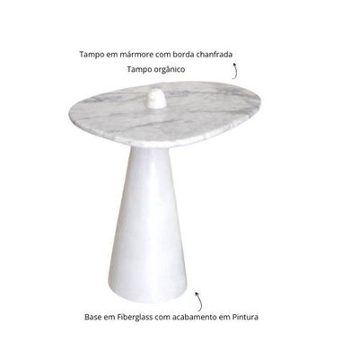 Mesa Lateral Cone Aurea 51cm Base Laca Branca Tampo Marmore Espirito Santo