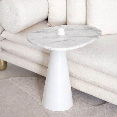 Mesa Lateral Cone Aurea 51cm Base Laca Branca Tampo Marmore Espirito Santo