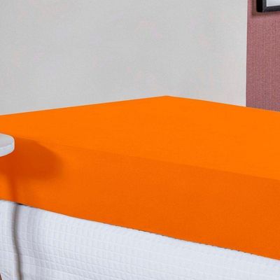 Lençol Com Elástico Solteiro Nobre 1 Peça 30cm De Altura Malha 100% Algodão - Laranja