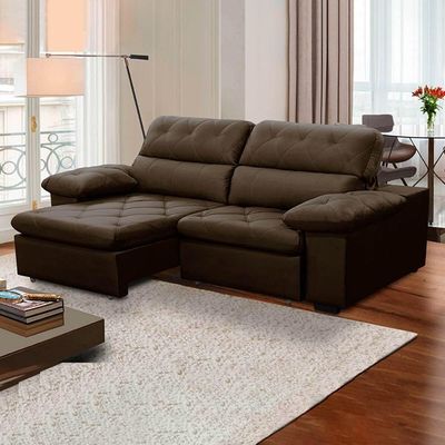 Sofa Retratil Reclinavel 2 Lugares 2,00m Crystal Veludo Marrom Lansofbr