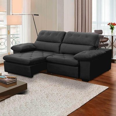 Sofa Retratil Reclinavel 2 Lugares 2,30m Crystal Veludo Grafite Lansofbr