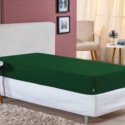 Lençol Com Elástico Solteirão Nobre 1 Peça 30cm De Altura Malha 100% Algodão - Verde-bandeira
