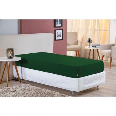 Lençol Com Elástico Solteirão Nobre 1 Peça 30cm De Altura Malha 100% Algodão - Verde-bandeira