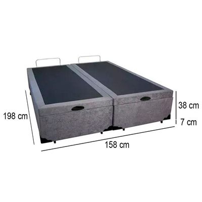 Cama Box Baú Queen Bipartido Suede Mega Cama Cinza 158x198x45cm