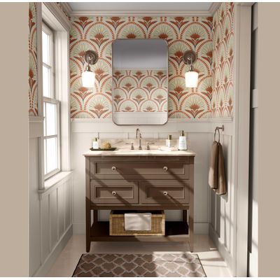 Papel de Parede Art Déco Fan Tree Bege, Vinil Autoadesivo, Aplicação Fácil DIY para Quarto Estilo Fazenda, Armários e Espaços - S4Sassy 63,5 cm (L) × 914,4 cm (C) / Bege - Vinil Texturizado