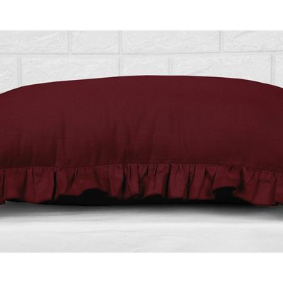 Capa de Almofada com Babados em Algodão Shabby Chic para Decoração Estilo Fazenda - Vargottam 91,44 Cm × 50,8 Cm / Vermelho