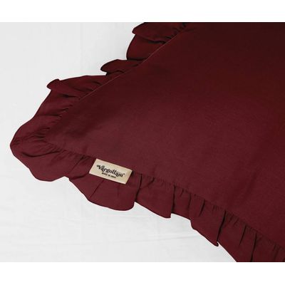 Capa de Almofada com Babados em Algodão Shabby Chic para Decoração Estilo Fazenda - Vargottam 91,44 Cm × 50,8 Cm / Vermelho