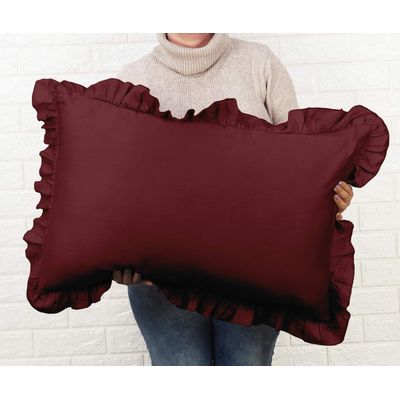 Capa de Almofada com Babados em Algodão Shabby Chic para Decoração Estilo Fazenda - Vargottam 91,44 Cm × 50,8 Cm / Vermelho