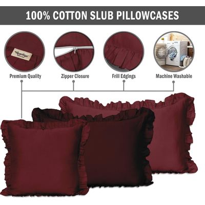 Capa de Almofada com Babados em Algodão Shabby Chic para Decoração Estilo Fazenda - Vargottam 91,44 Cm × 50,8 Cm / Vermelho