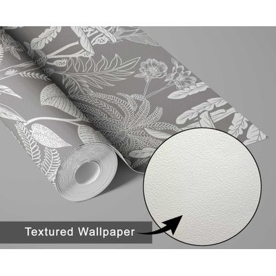 Vinil Autoadesivo, Estampa Selva Botânica, À Prova d'Água - Cinza, Revestimento Removível para Quartos, Locatários e Armários - S4Sassy 63,5 cm (L) × 304,8 cm (C) / Cinza - Vinil Texturizado