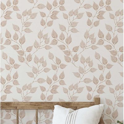 Papel de Parede Autoadesivo Estampa Vinha Folhosa Bege, Revestimento Vinílico Removível Faça Você Mesmo para Entrada e Escritório - S4sassy 63,5 cm (L) × 609,6 cm (C) / Bege - Vinil Liso