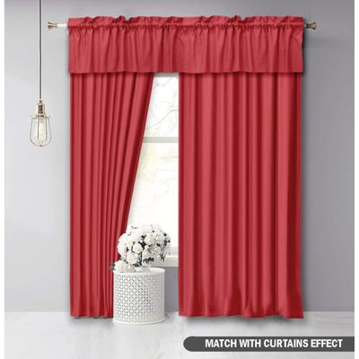 Bandô Liso de Algodão, Cortina Decorativa com Bolso para Varão, Meia Cortina para Janela de Cozinha - Vargottam 91,4 Cm (L) × 76,2 Cm (C) – 2 Painéis / Vermelho