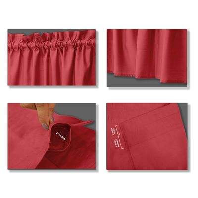Bandô Liso de Algodão, Cortina Decorativa com Bolso para Varão, Meia Cortina para Janela de Cozinha - Vargottam 45,7 Cm (L) × 142,2 Cm (C) – 1 Painel / Vermelho