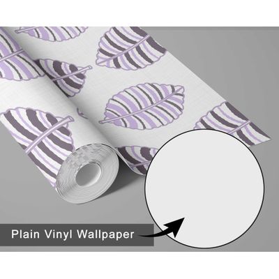 Papel de Parede Vinílico Autoadesivo Folhas Listradas Chic Impermeável Roxo, Removível p/ Quartos, Salas, Locação e Armários - S4Sassy 63,5 cm (L) × 304,8 cm (C) / Roxo - Vinil Texturizado