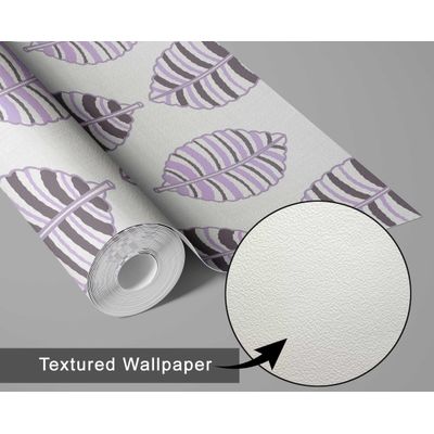 Papel de Parede Vinílico Autoadesivo Folhas Listradas Chic Impermeável Roxo, Removível p/ Quartos, Salas, Locação e Armários - S4Sassy 63,5 cm (L) × 304,8 cm (C) / Roxo - Vinil Texturizado