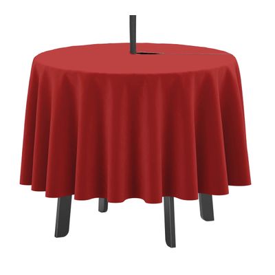 Toalha de Mesa Redonda 147cm Int./Ext. com Abertura para Guarda-Sol Impermeável para Pátio/Quintal/Churrasco Primavera/Verão - Vargottam 147,32 Cm × 147,32 Cm – Com Furo Para Guarda-Sol / Vermelho