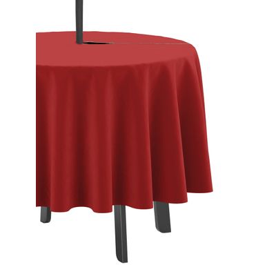 Toalha de Mesa Redonda 147cm Int./Ext. com Abertura para Guarda-Sol Impermeável para Pátio/Quintal/Churrasco Primavera/Verão - Vargottam 147,32 Cm × 147,32 Cm – Com Furo Para Guarda-Sol / Vermelho