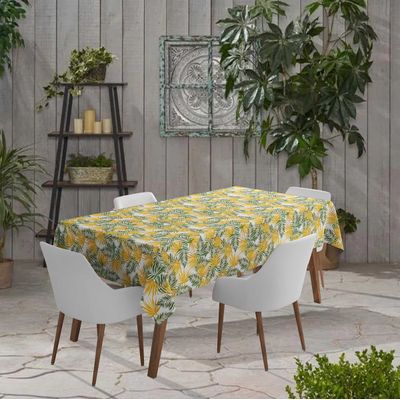 Toalha de Mesa Impermeável para Uso Interno/Externo para Pátio  Capa de Mesa Primavera/Verão para Jardim/Churrasco/Piquenique - Vargottam 147,32 Cm × 304,8 Cm – Com Furo Para Guarda-Sol / Amarelo
