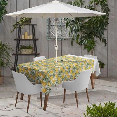 Toalha de Mesa Impermeável para Uso Interno/Externo para Pátio  Capa de Mesa Primavera/Verão para Jardim/Churrasco/Piquenique - Vargottam 147,32 Cm × 304,8 Cm – Com Furo Para Guarda-Sol / Amarelo