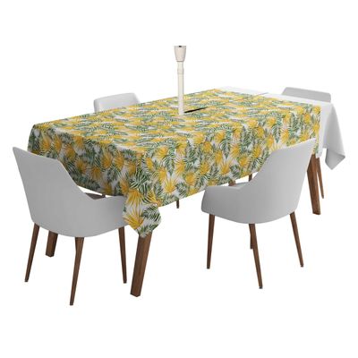 Toalha de Mesa Impermeável para Uso Interno/Externo para Pátio  Capa de Mesa Primavera/Verão para Jardim/Churrasco/Piquenique - Vargottam 147,32 Cm × 304,8 Cm – Com Furo Para Guarda-Sol / Amarelo