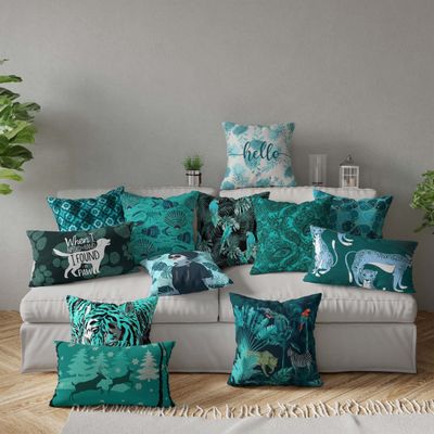 Capas de Almofada Decorativas Estampadas Tema Azul - Vargottam 30,48 Cm × 30,48 Cm – Quadrado / Azul