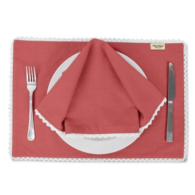 Jogo Americano de Renda Lavável para Uso Diário com Guardanapos, Decoração de Mesa de Jantar - Vargottam 30,48 Cm × 45,72 Cm – Pacote Com 6 / Laranja