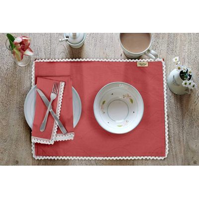 Jogo Americano de Renda Lavável para Uso Diário com Guardanapos, Decoração de Mesa de Jantar - Vargottam 30,48 Cm × 45,72 Cm – Pacote Com 6 / Laranja